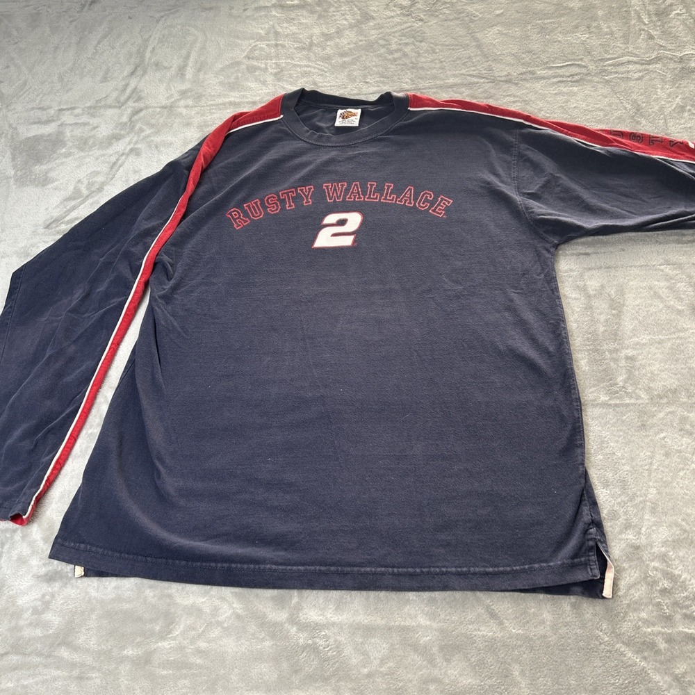 VTG Rusty Wallace Shirt Mens XL Blue Red Winners Circle Long Sleeve NASCAR